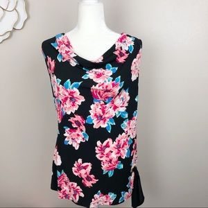 Ellen Tracy sleeveless floral top with side tie detail